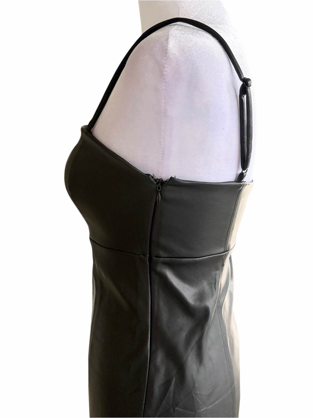 Express Black Faux Leather Slip Midi Dress with Front Slit - Picture 6 of 9